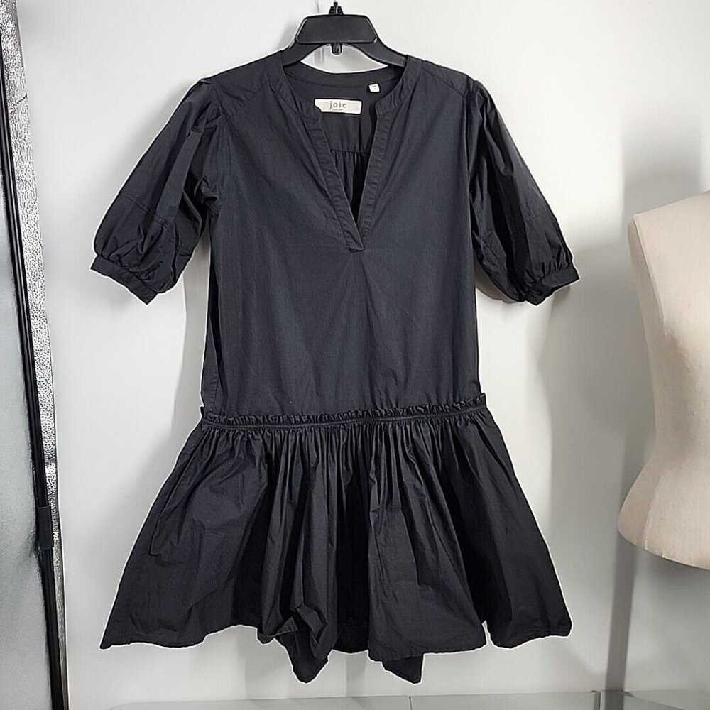 Joie Size Medium Courtrine Dress Black 100% Cotton Puff Fleeve Lightweight